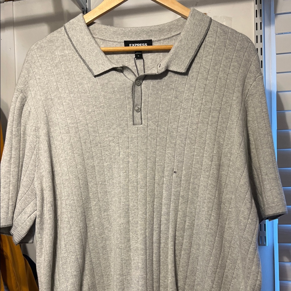 Express Light Gray Ribbed Polo Shirt for Men